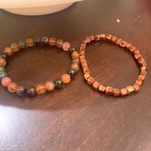 Set of stretch beaded natural earth tone bracelets